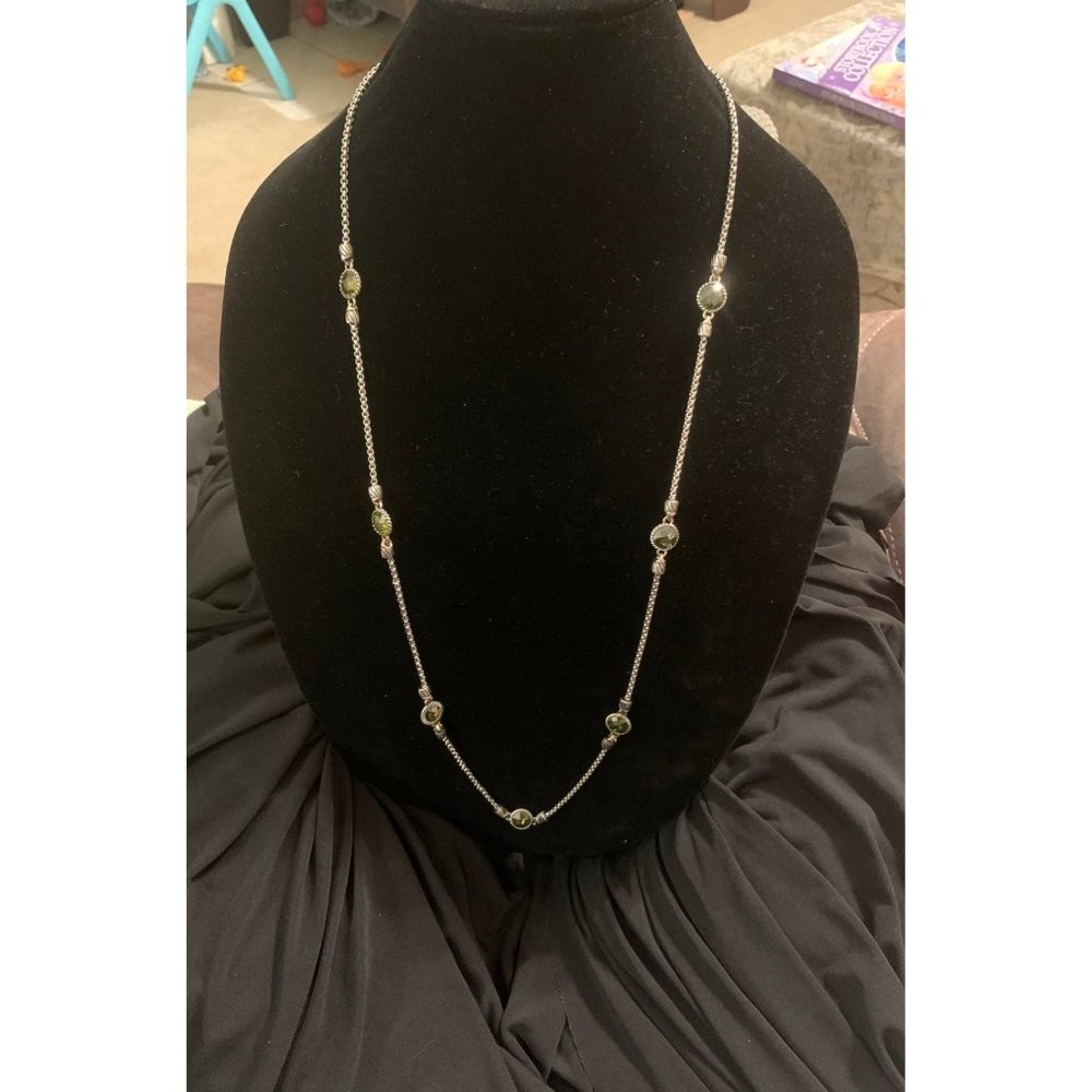 30in 7 Faceted Green Stones  Necklace